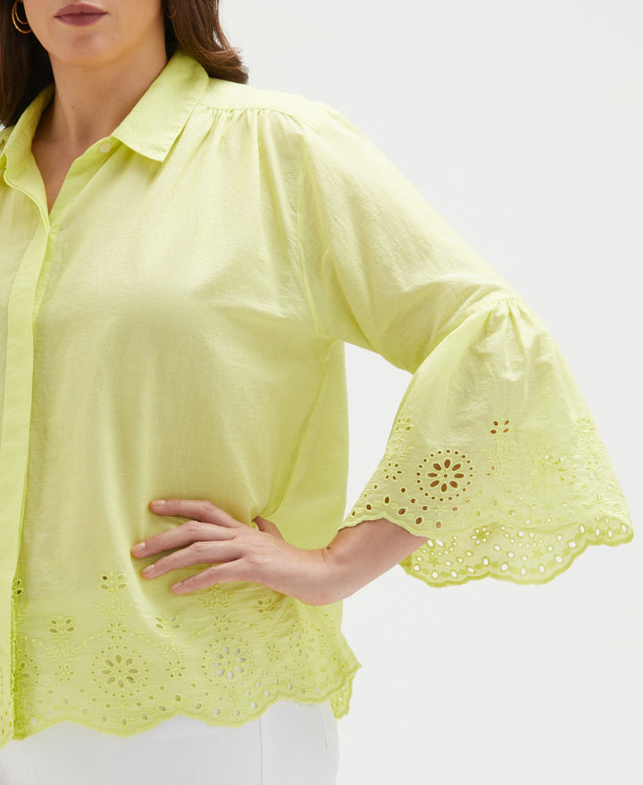 Plus Size Embroidered Blouse (Sunny Lime) 