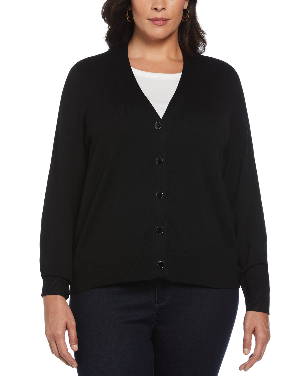 Plus Size Enamel Button Cardigan Sweater (Black) 