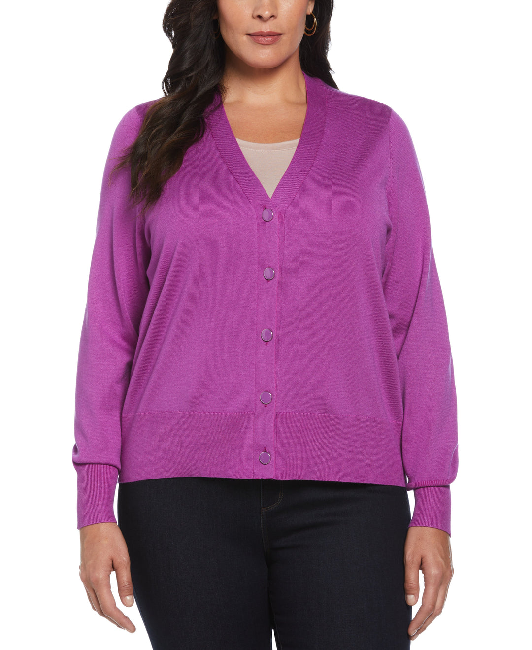 Plus Size Enamel Button Cardigan Sweater (Purp Cactus Flower) 