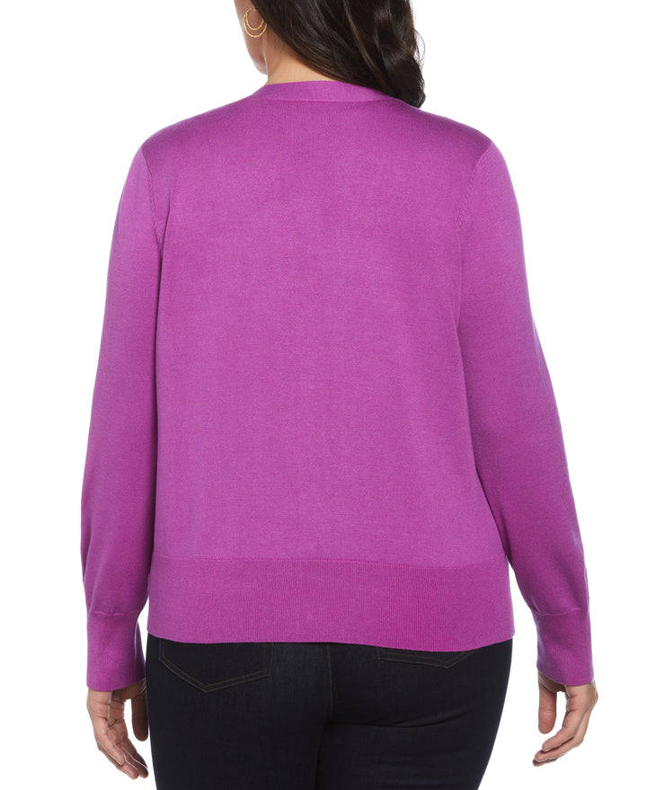 Plus Size Enamel Button Cardigan Sweater (Purp Cactus Flower) 