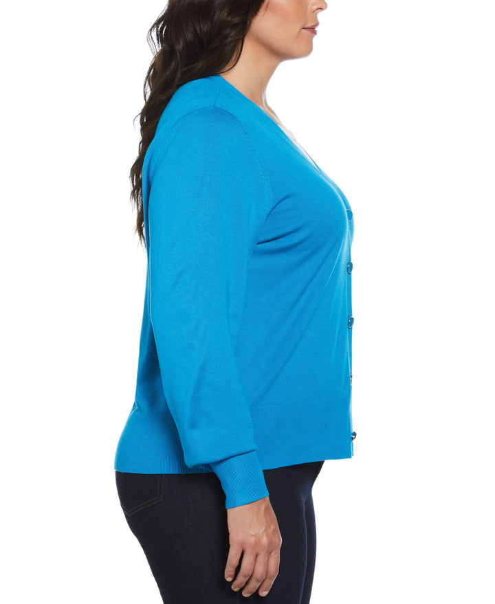 Plus Size Enamel Button Cardigan Sweater (Methyl Blue) 
