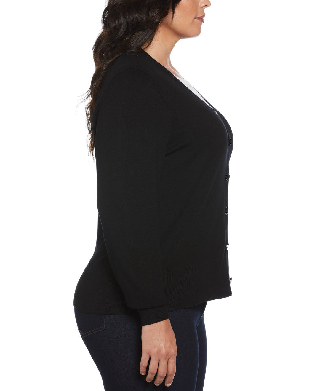 Plus Size Enamel Button Cardigan Sweater (Black) 