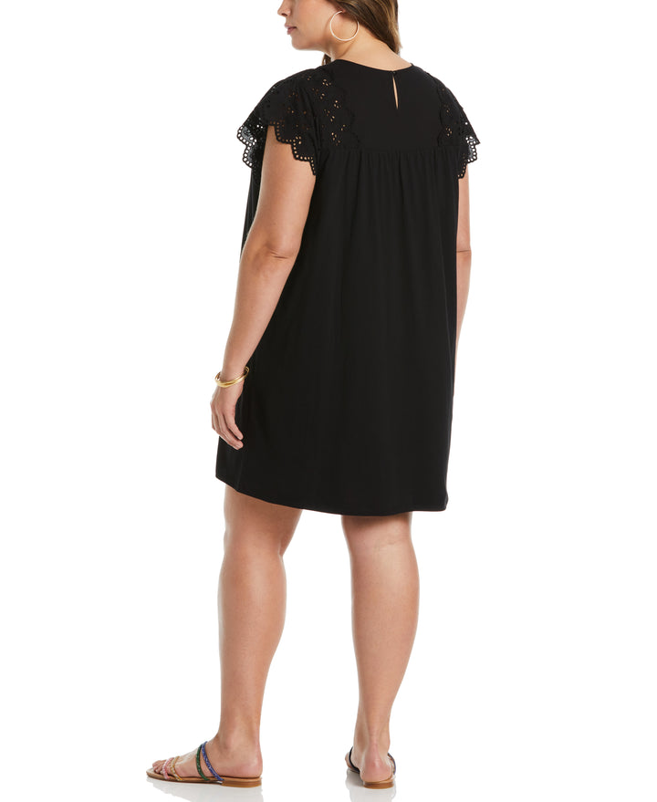 Knit Eyelet Tee Dress (Black) 