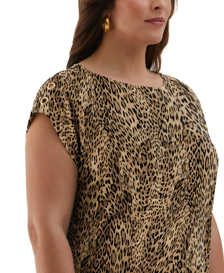 Plus Size Leopard Print Rivet Detail Tank Top (Irish Cream) 