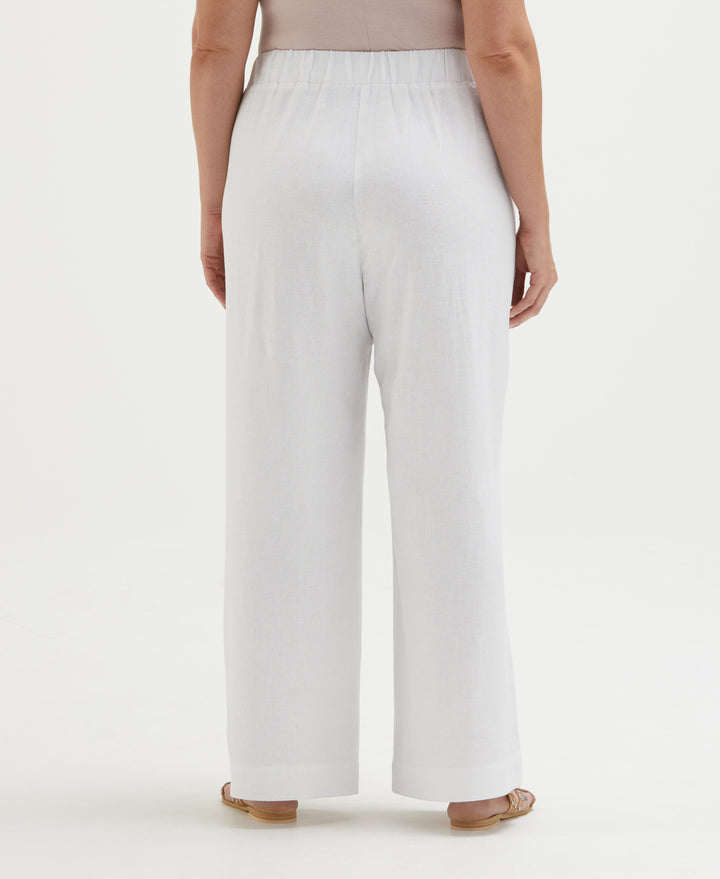 Plus Size Linen Blend Pleated Wide Leg Pant (White) 