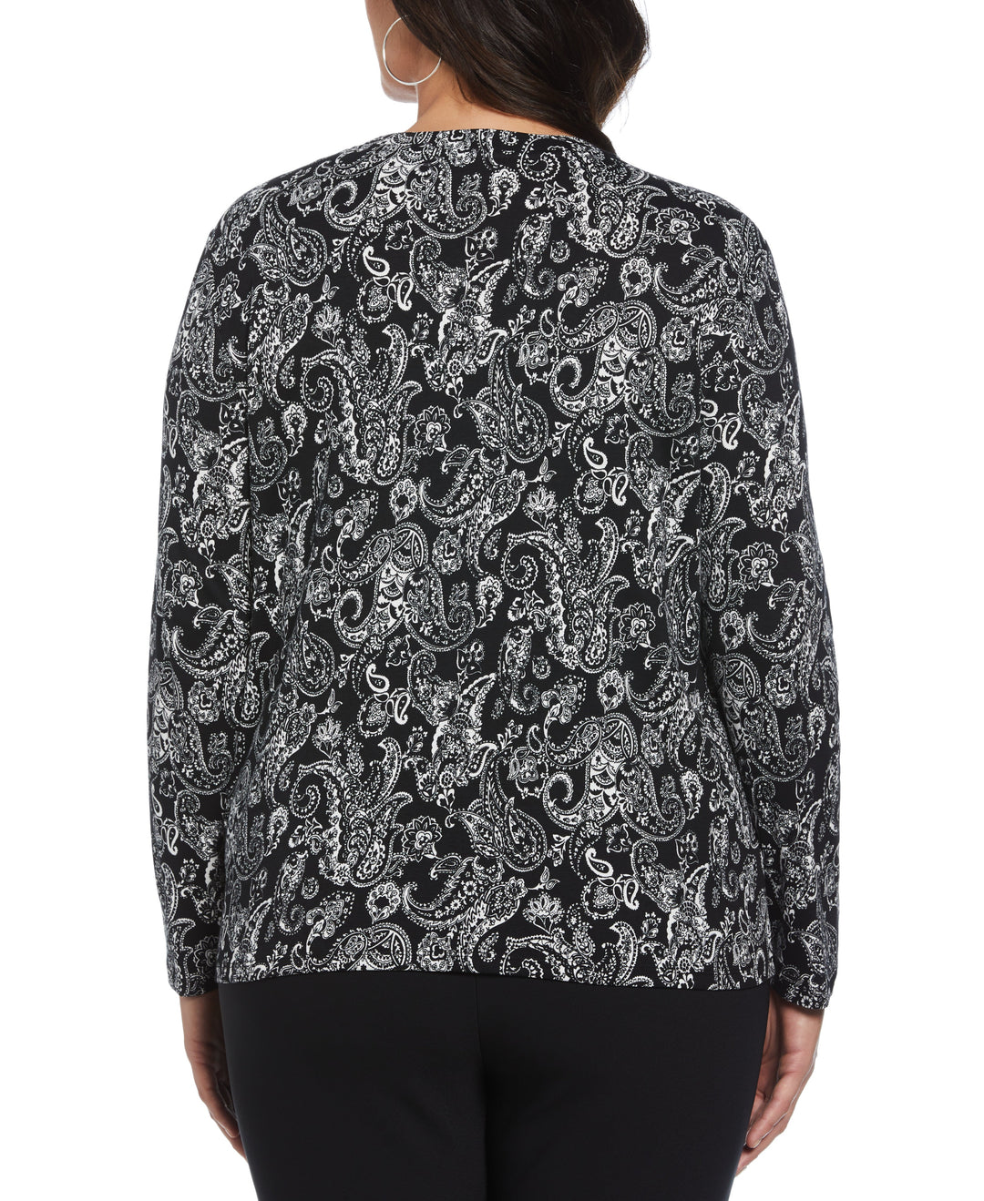 Plus Size Paisley Print Button Detail Top (Black) 
