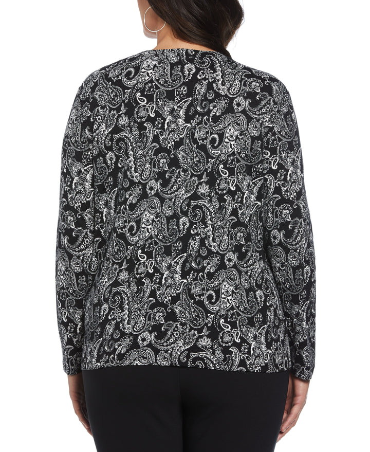 Plus Size Paisley Print Button Detail Top (Black) 