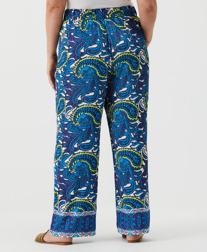 Paisley Print High Rise Wide Leg Pant (Malibu Blue) 