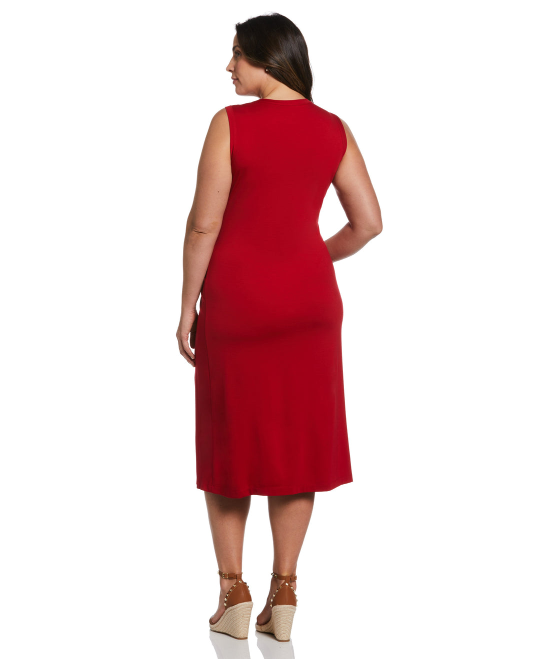 Ponte Knit Twist Front Midi Dress (Ruby) 