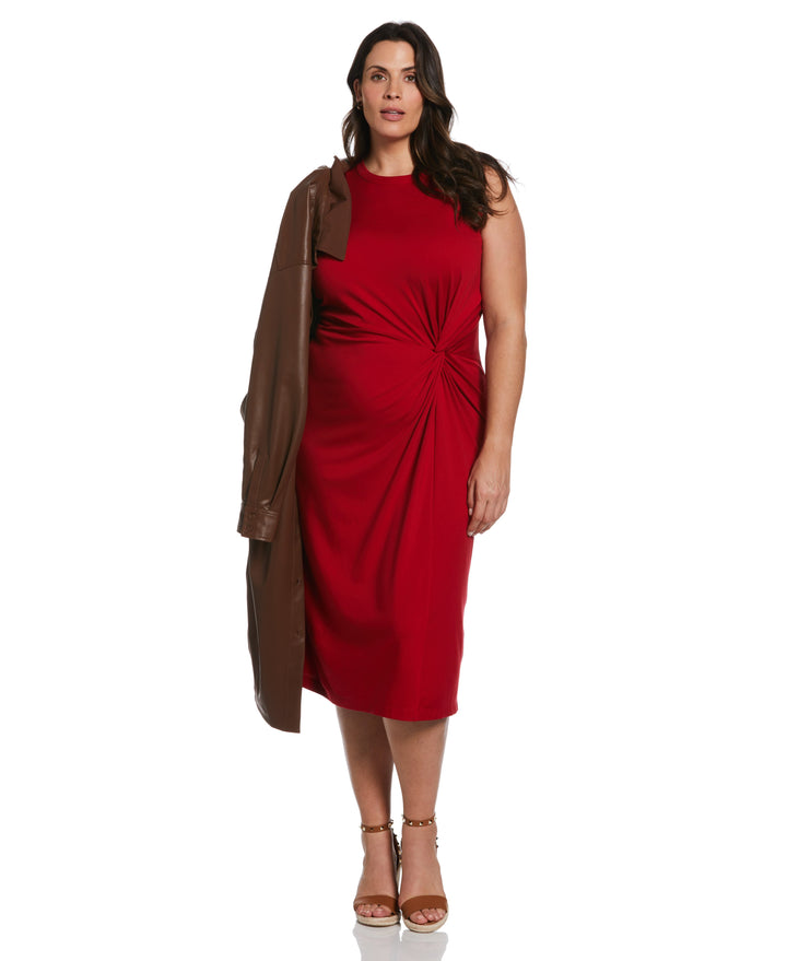 Ponte Knit Twist Front Midi Dress (Ruby) 