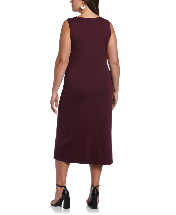 Ponte Knit Twist Front Midi Dress (Winetasting) 