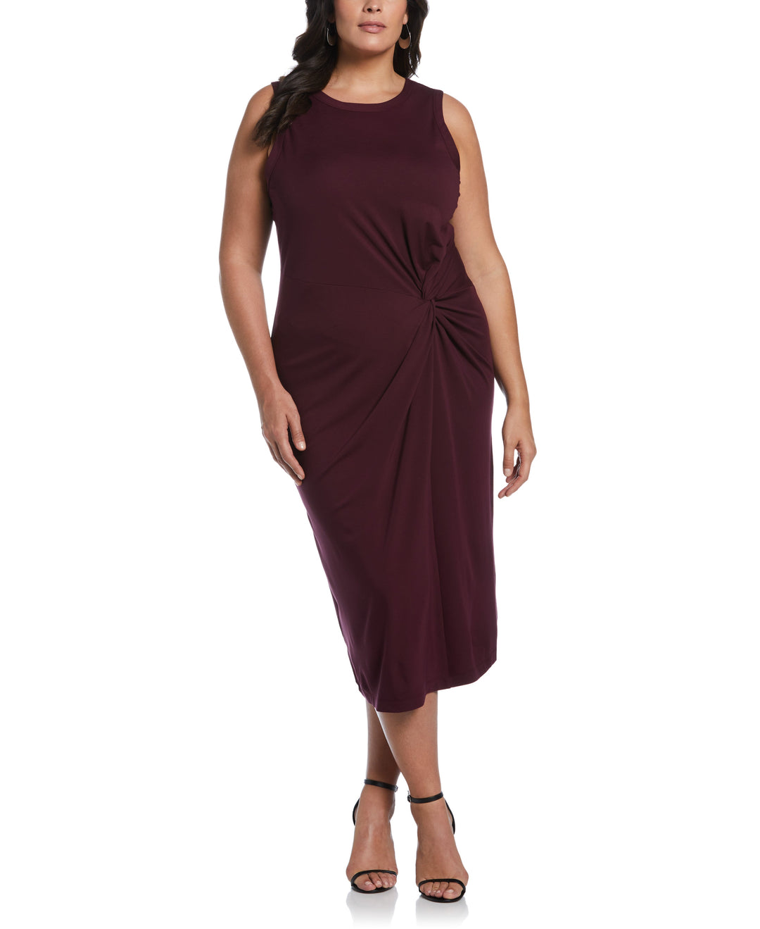 Ponte Knit Twist Front Midi Dress (Winetasting) 