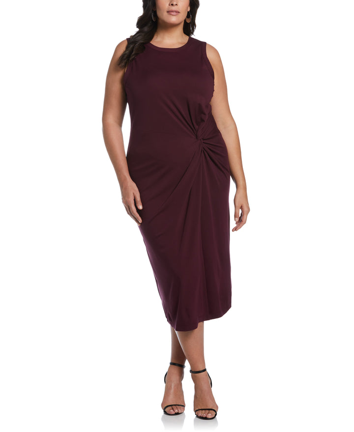 Ponte Knit Twist Front Midi Dress (Winetasting) 