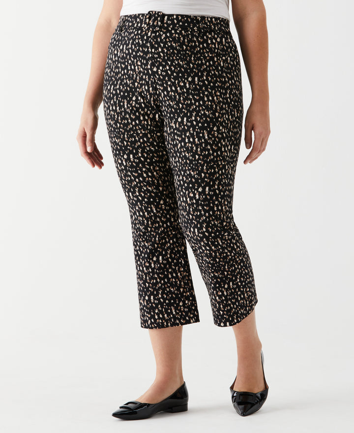 Plus Size Printed Crop Boot Cut Pant with Belt (Black) 