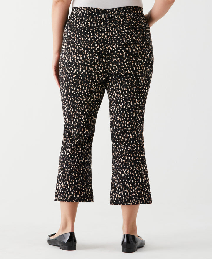 Plus Size Printed Crop Boot Cut Pant with Belt (Black) 