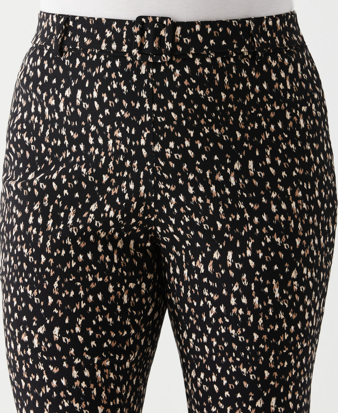 Plus Size Printed Crop Boot Cut Pant with Belt (Black) 