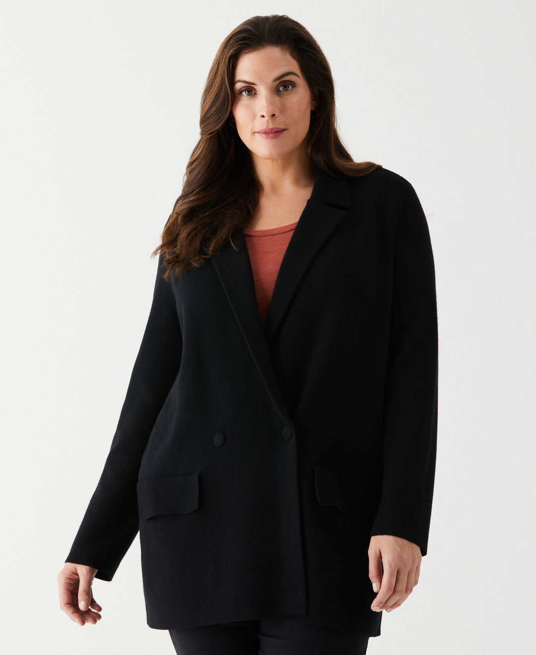 Plus Size Relaxed Sweater Blazer (Black) 
