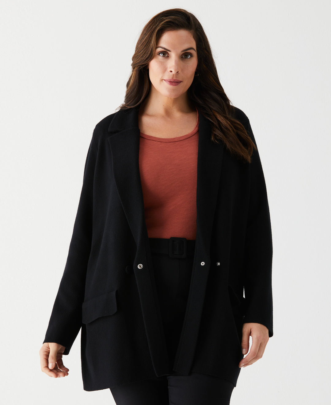 Plus Size Relaxed Sweater Blazer (Black) 