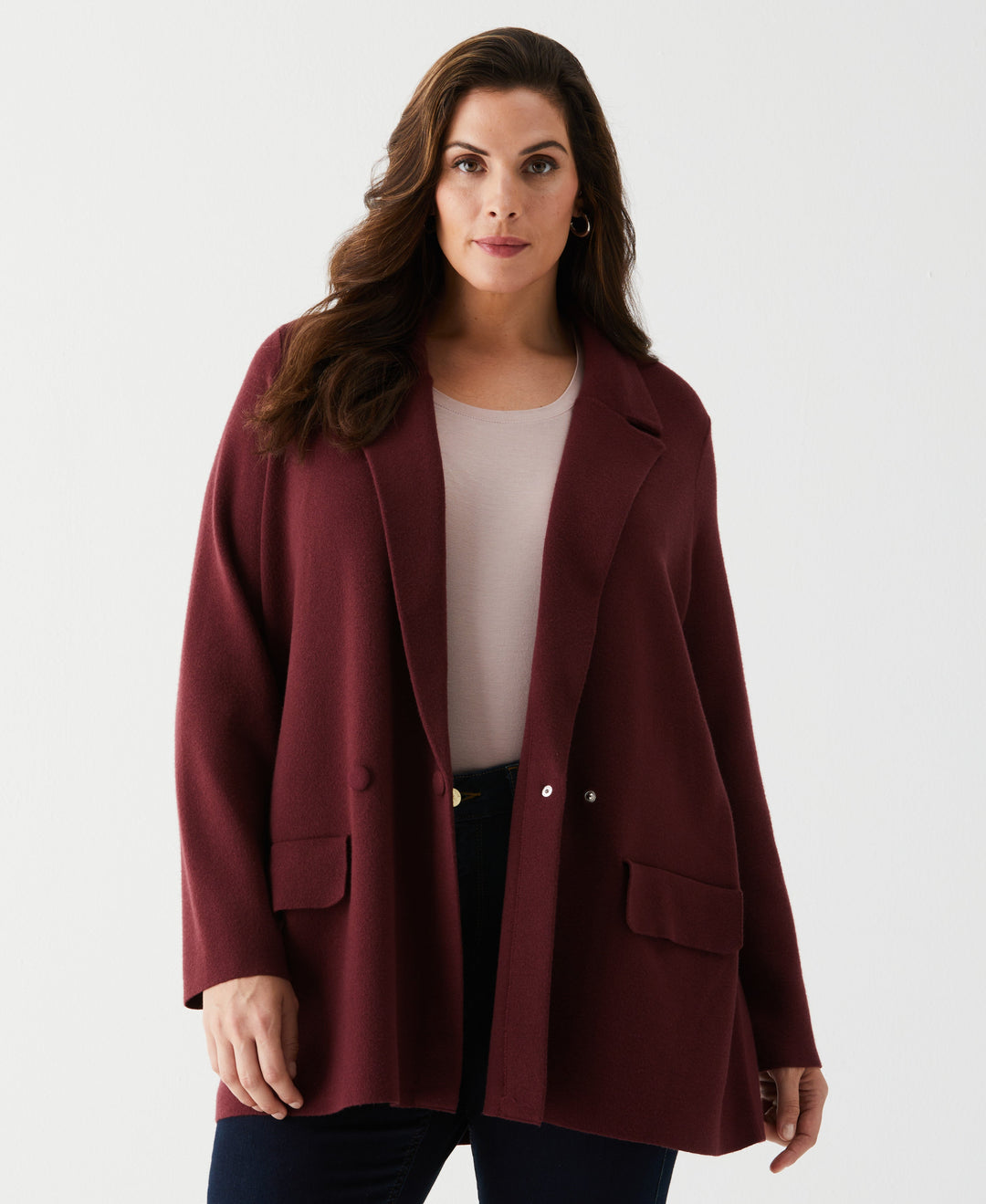 Plus Size Relaxed Sweater Blazer (Windsor Wine) 