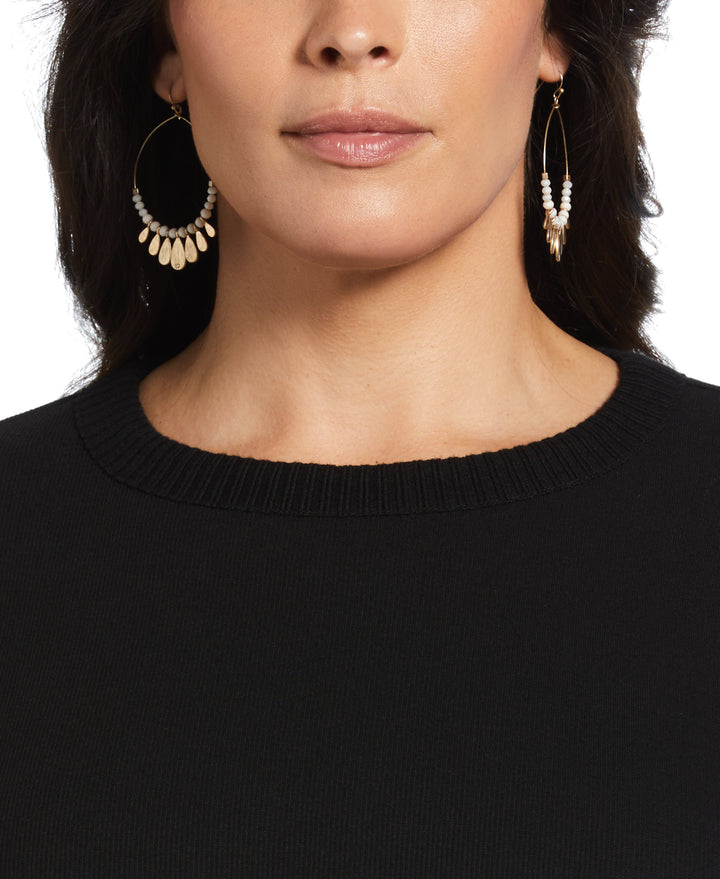 Plus Size Ribbed Asymmetrical Fringe Hem Top (Black) 