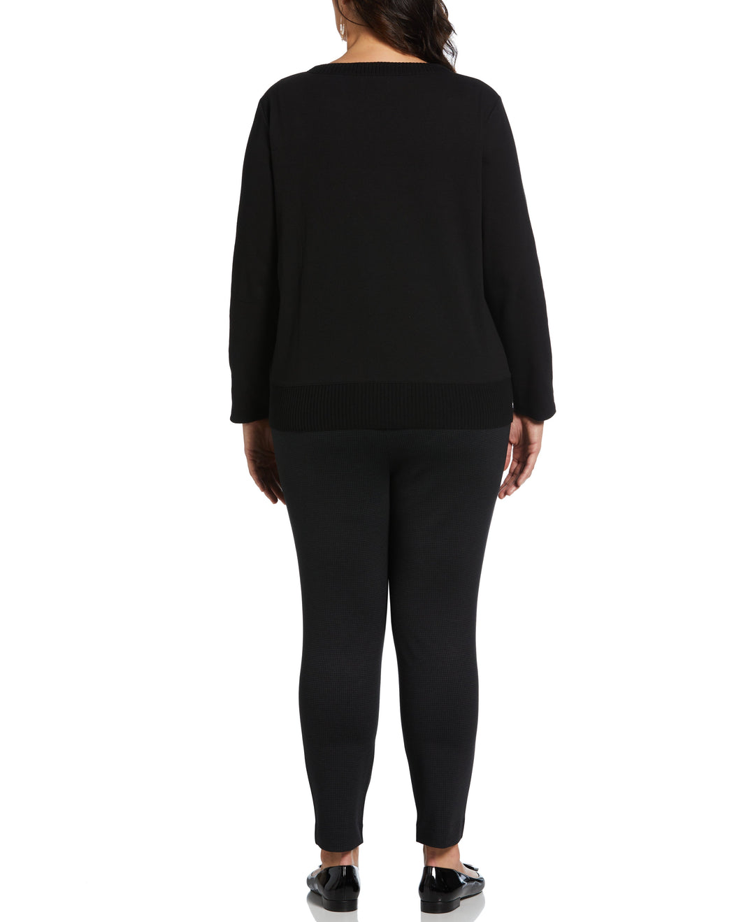 Plus Size Ribbed Asymmetrical Fringe Hem Top (Black) 