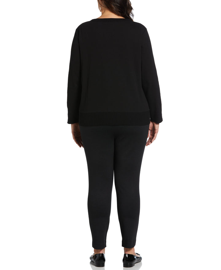 Plus Size Ribbed Asymmetrical Fringe Hem Top (Black) 