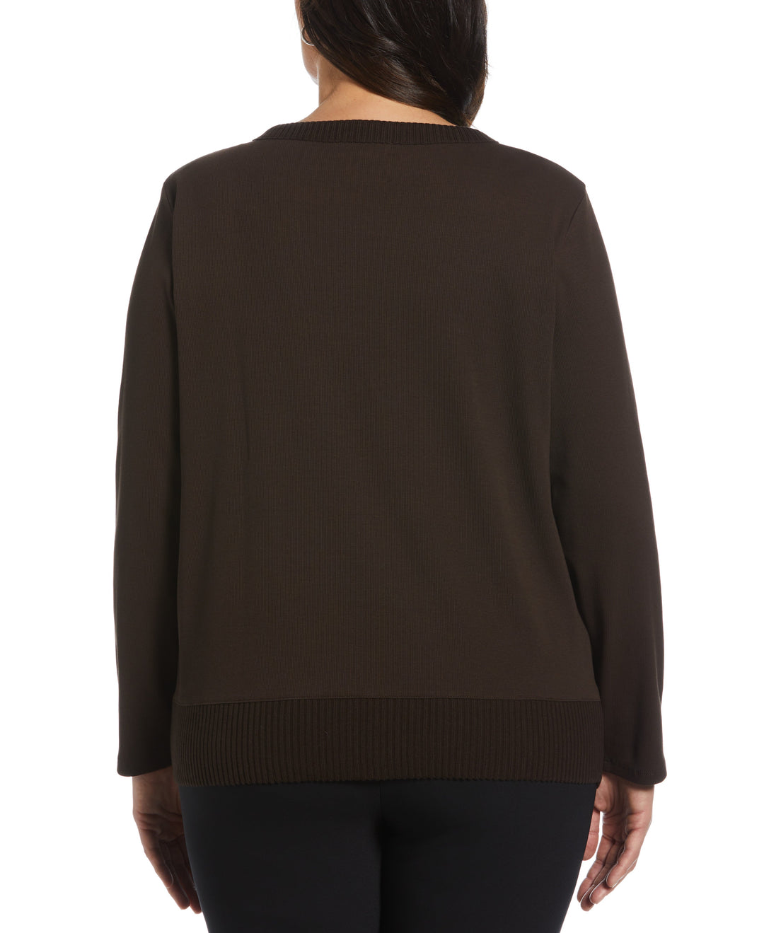Plus Size Ribbed Asymmetrical Fringe Hem Top (Dark Chocolate) 