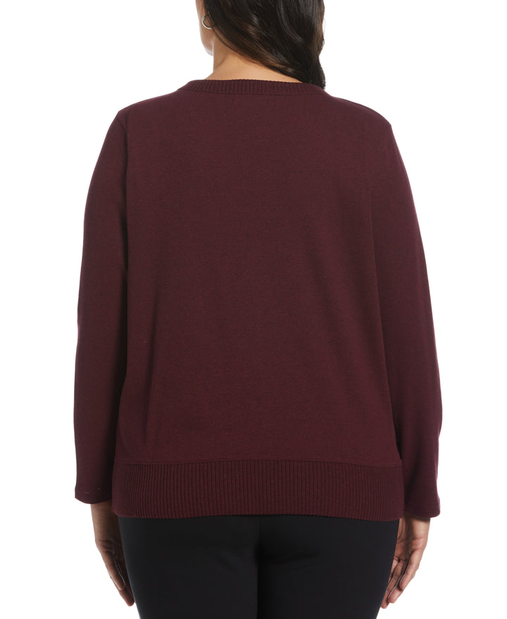 Plus Size Ribbed Asymmetrical Fringe Hem Top (Dark Cherry Heather) 