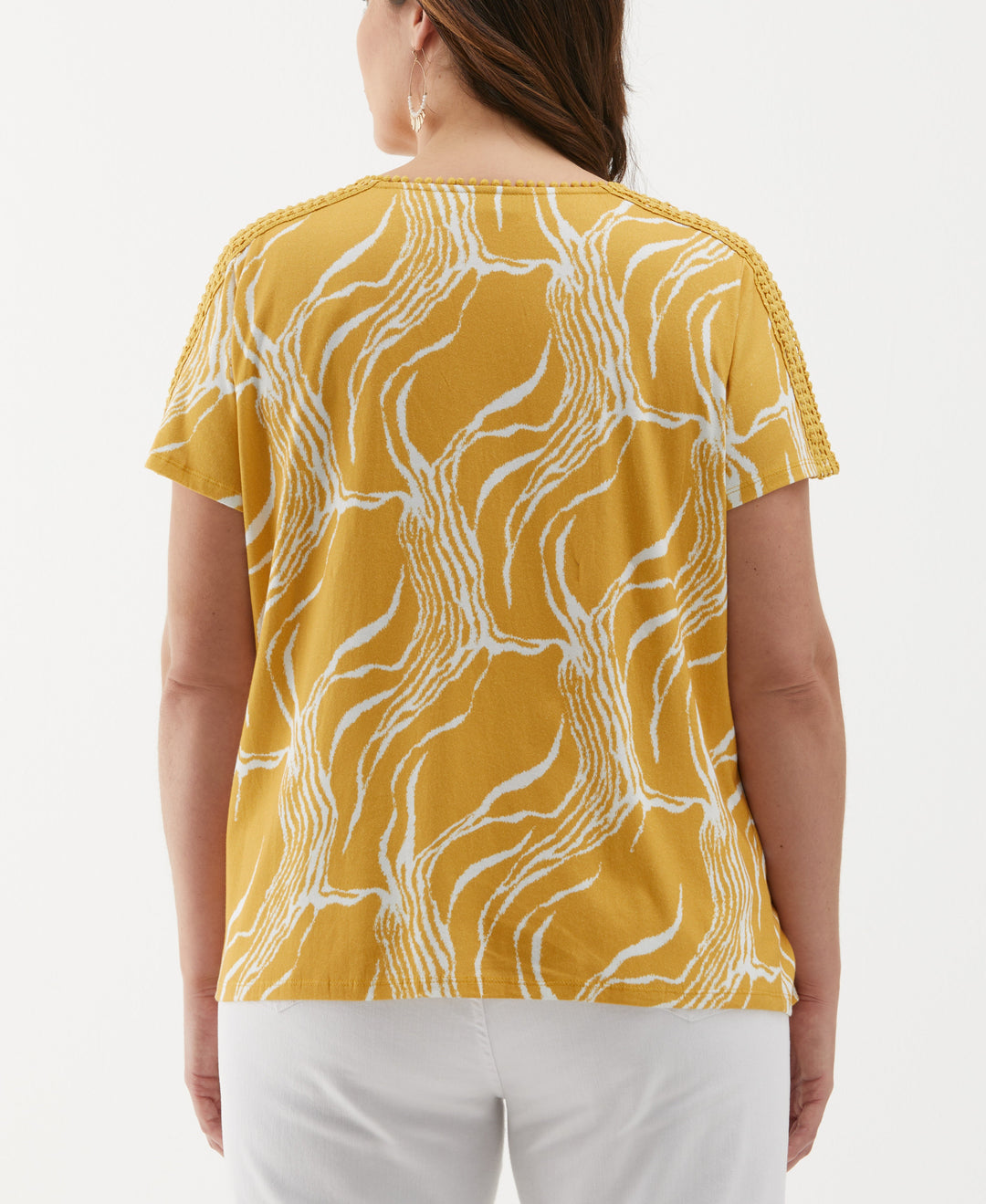 Plus Size Ripple Print Dot Trim Tee (Golden Spice) 