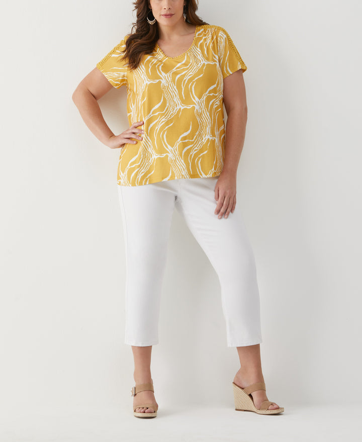 Plus Size Ripple Print Dot Trim Tee (Golden Spice) 
