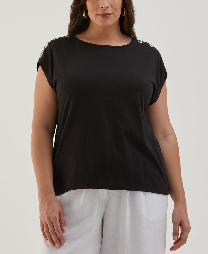 Plus Size Rivet Detail Tank Top (Black) 