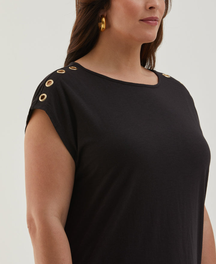 Plus Size Rivet Detail Tank Top (Black) 
