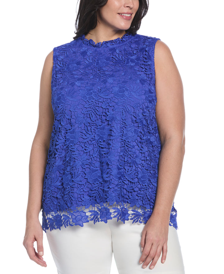 Plus Size Scalloped Lace Top (Dazzling Blue) 