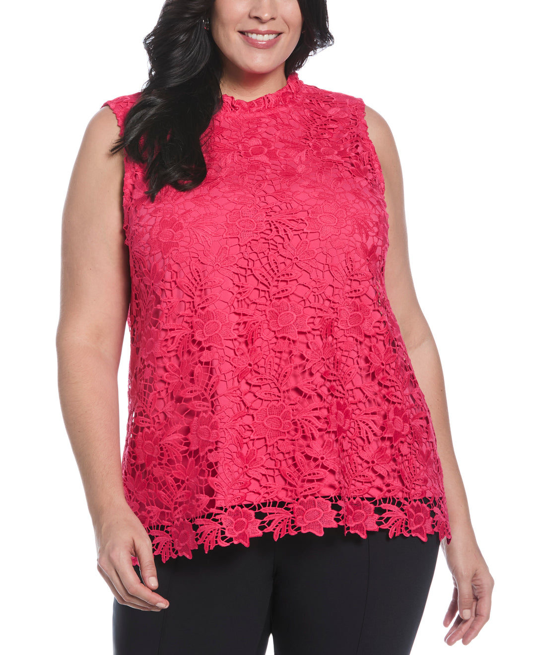 Plus Size Scalloped Lace Top (Raspberry) 