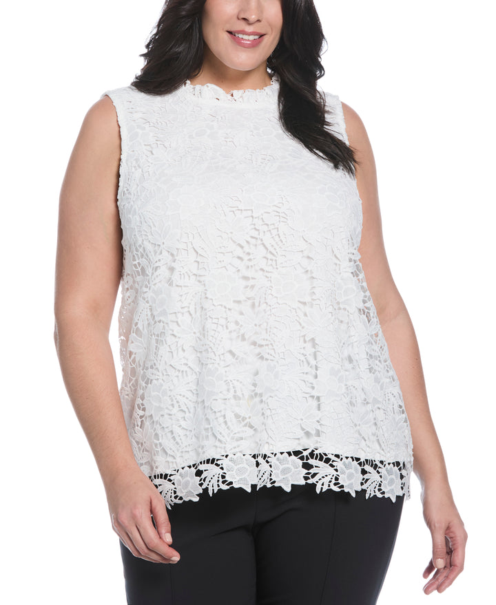 Plus Size Scalloped Lace Top (Star White) 
