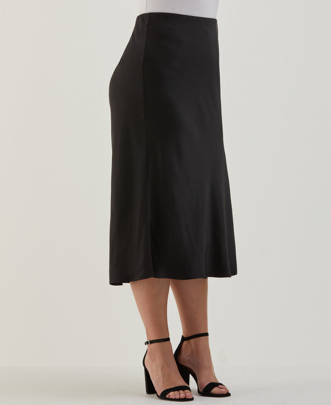 Plus Size Shine Midi Bias Skirt (Black) 