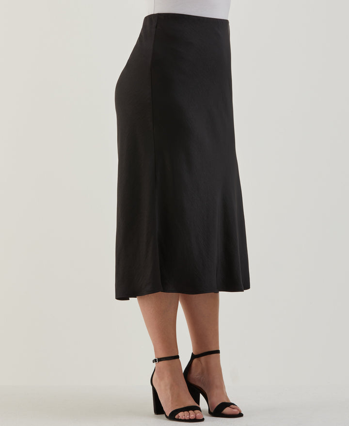 Plus Size Shine Midi Bias Skirt (Black) 