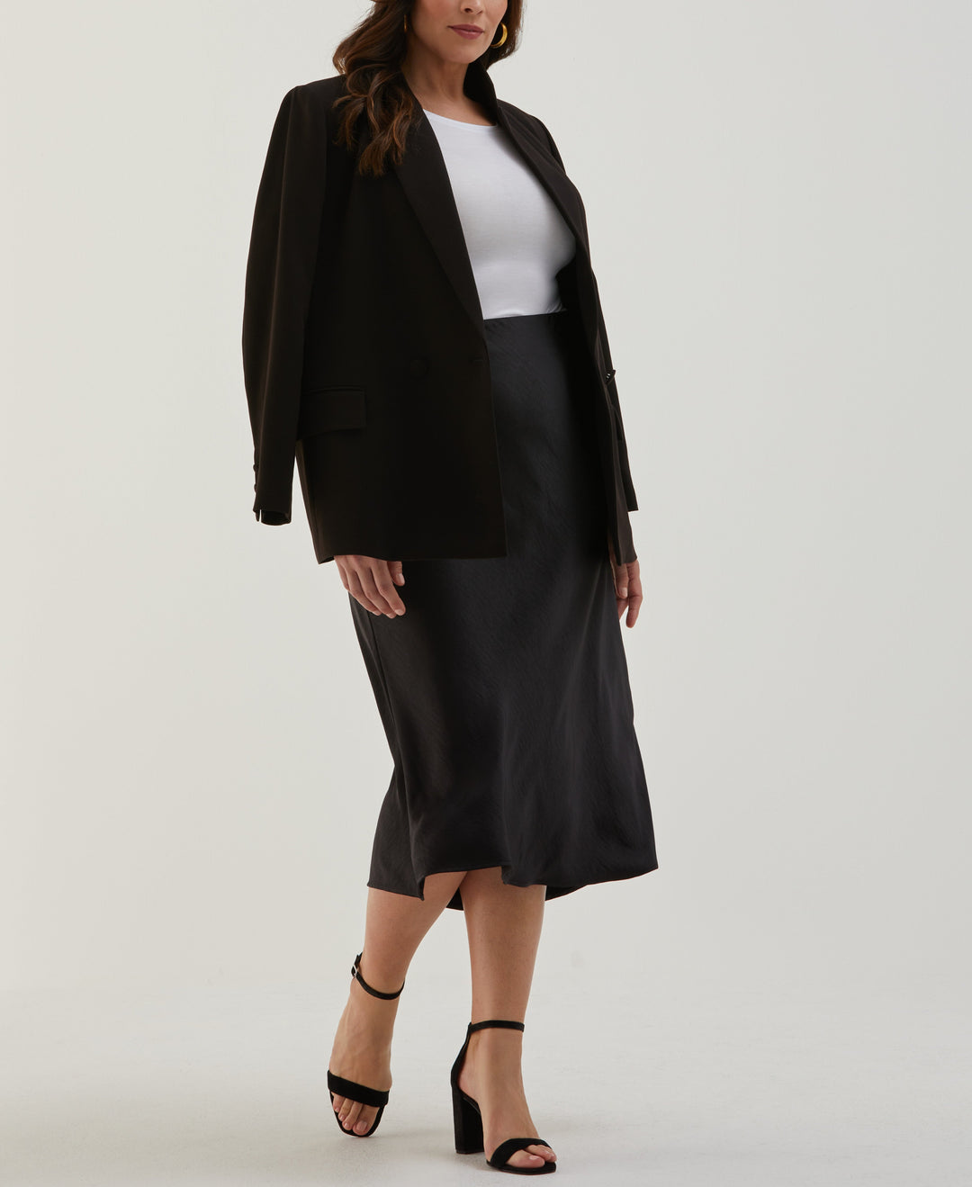 Plus Size Shine Midi Bias Skirt (Black) 