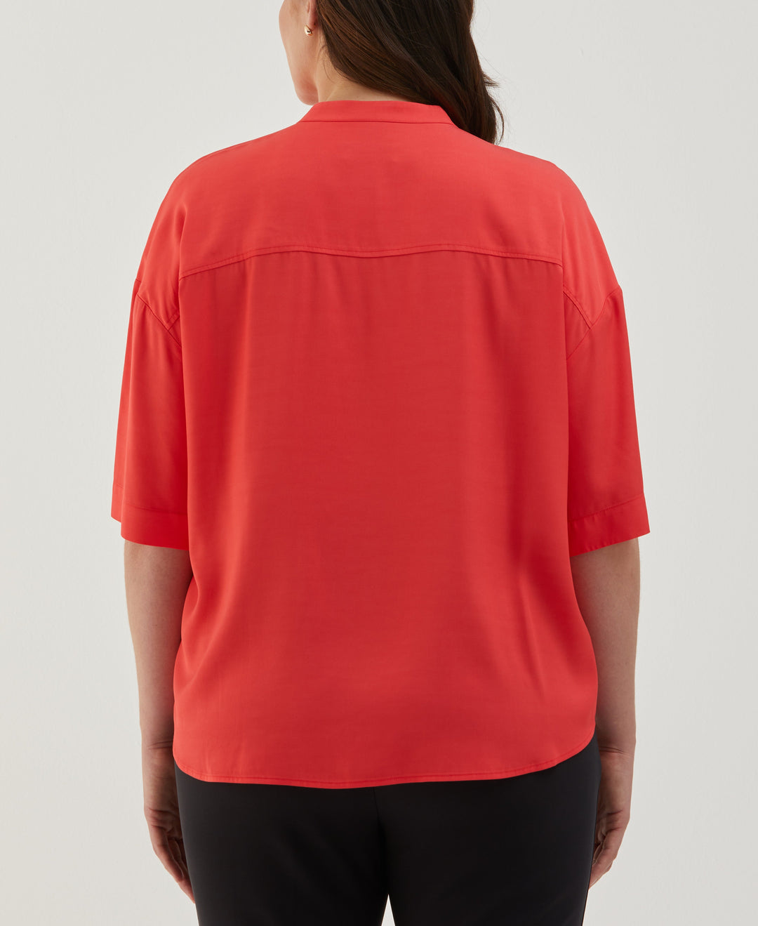 Plus Size Smocked Banded Collar Top (Hibiscus) 