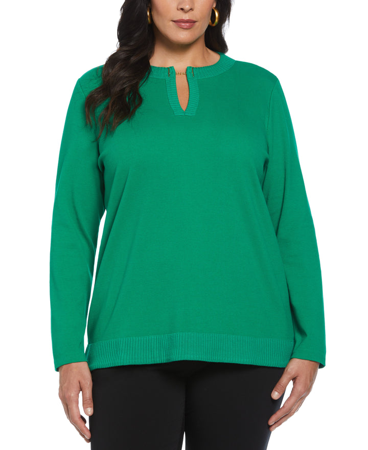 Plus Size Split Neck Chain Detail Top (Jelly Bean) 