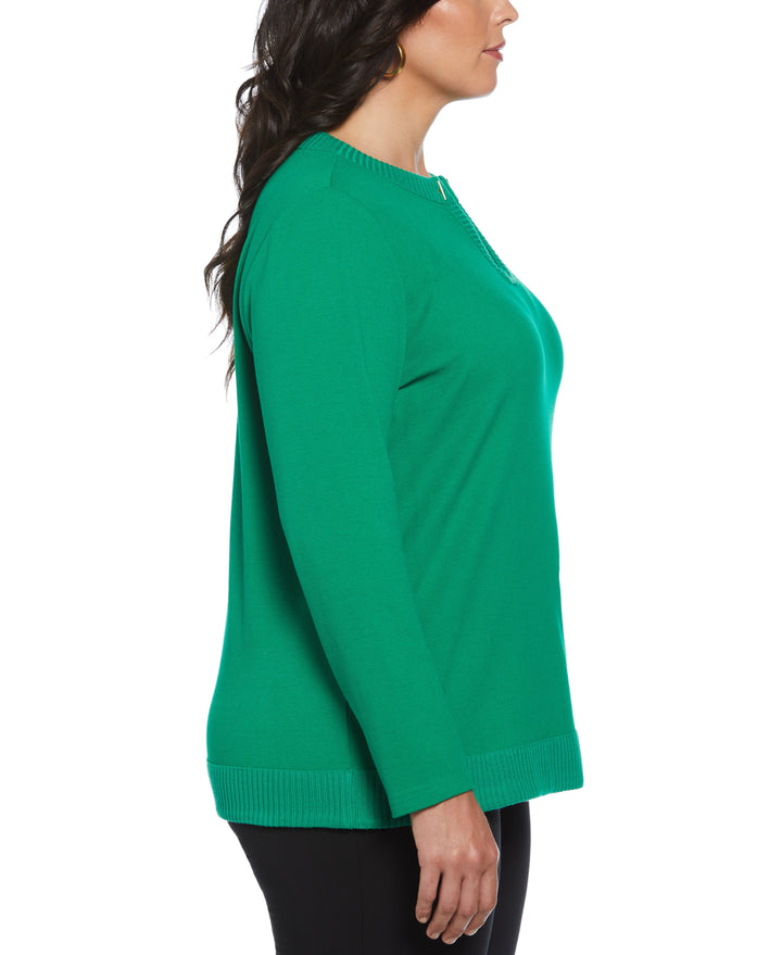 Plus Size Split Neck Chain Detail Top (Jelly Bean) 