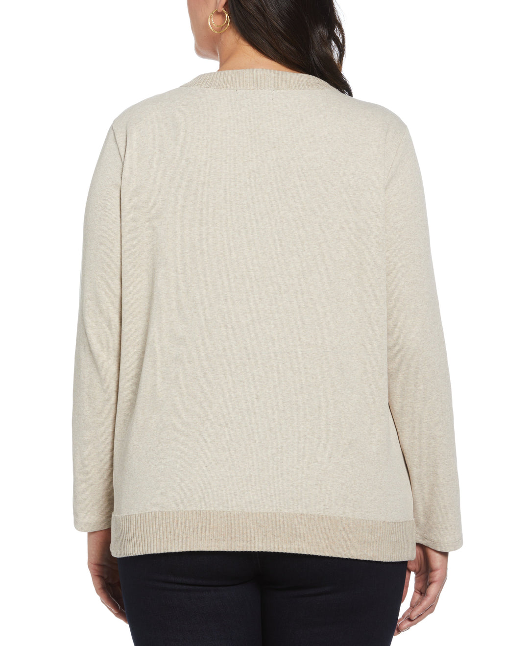 Plus Size Split Neck Chain Detail Top (Oatmeal Heather) 