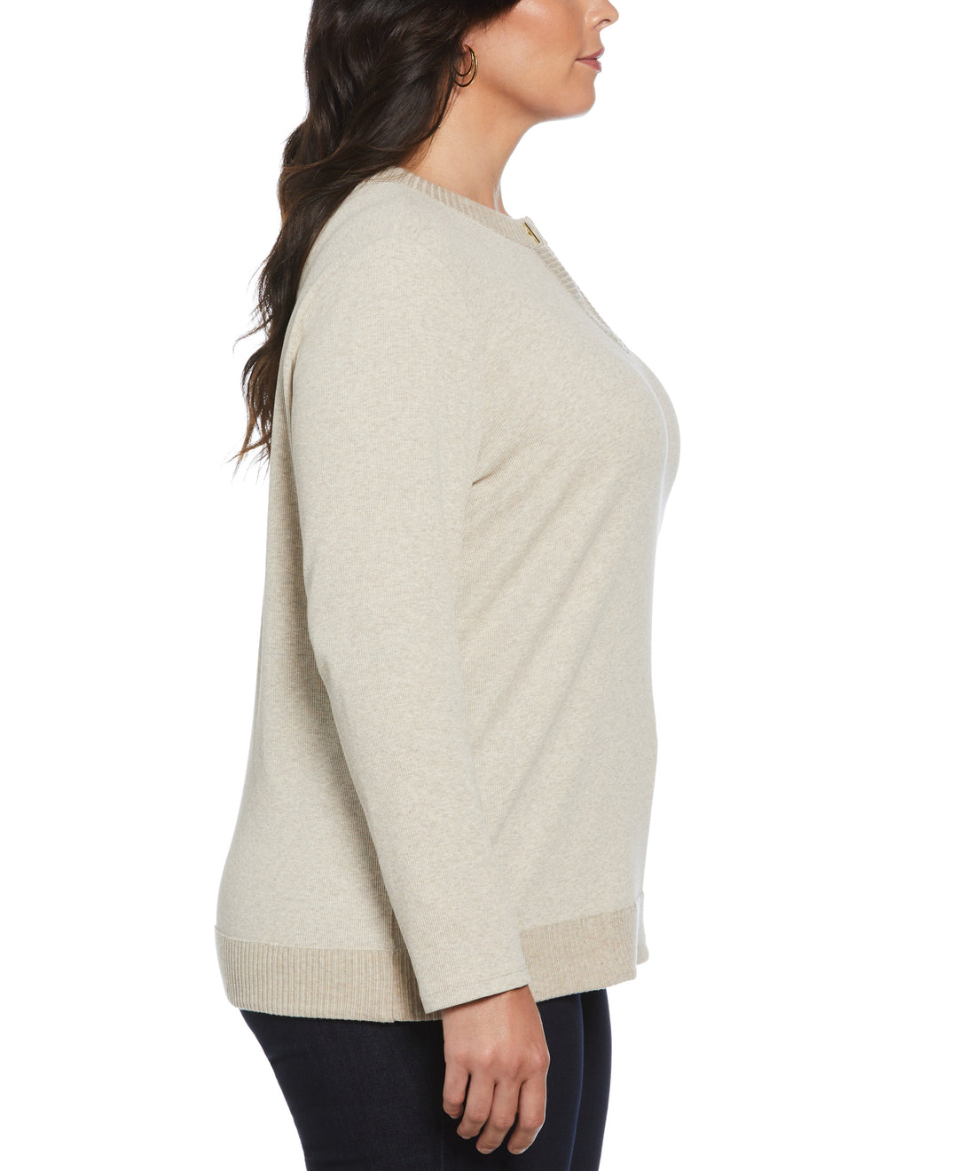 Plus Size Split Neck Chain Detail Top (Oatmeal Heather) 