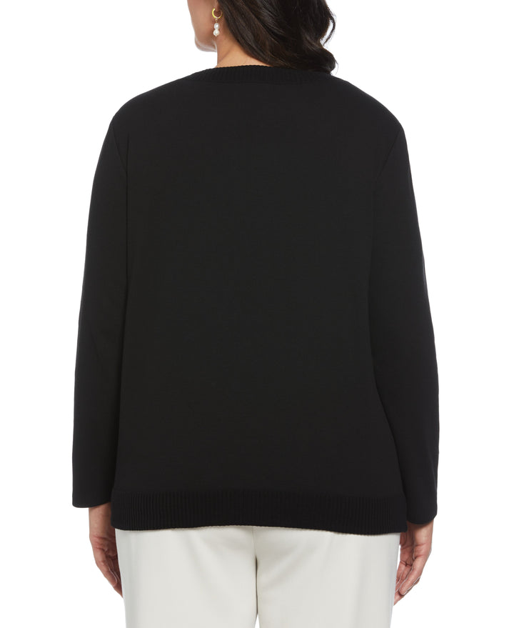 Plus Size Split Neck Chain Detail Top (Black) 