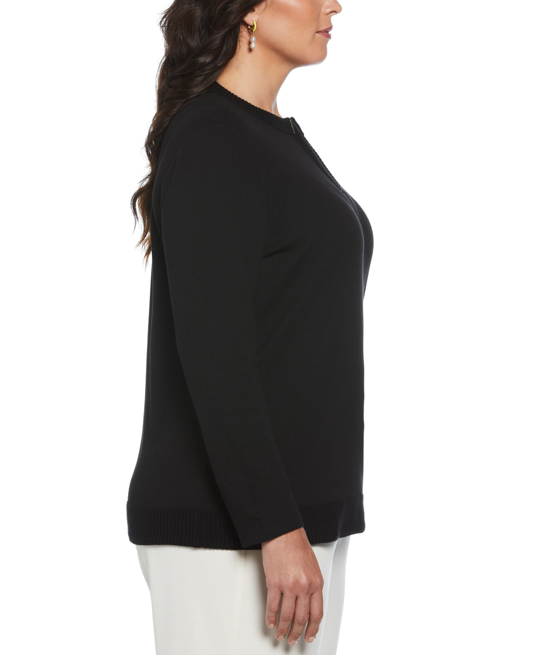 Plus Size Split Neck Chain Detail Top (Black) 