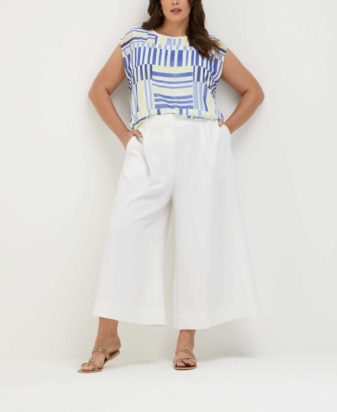 Plus Size Wide Culotte Pant (White) 