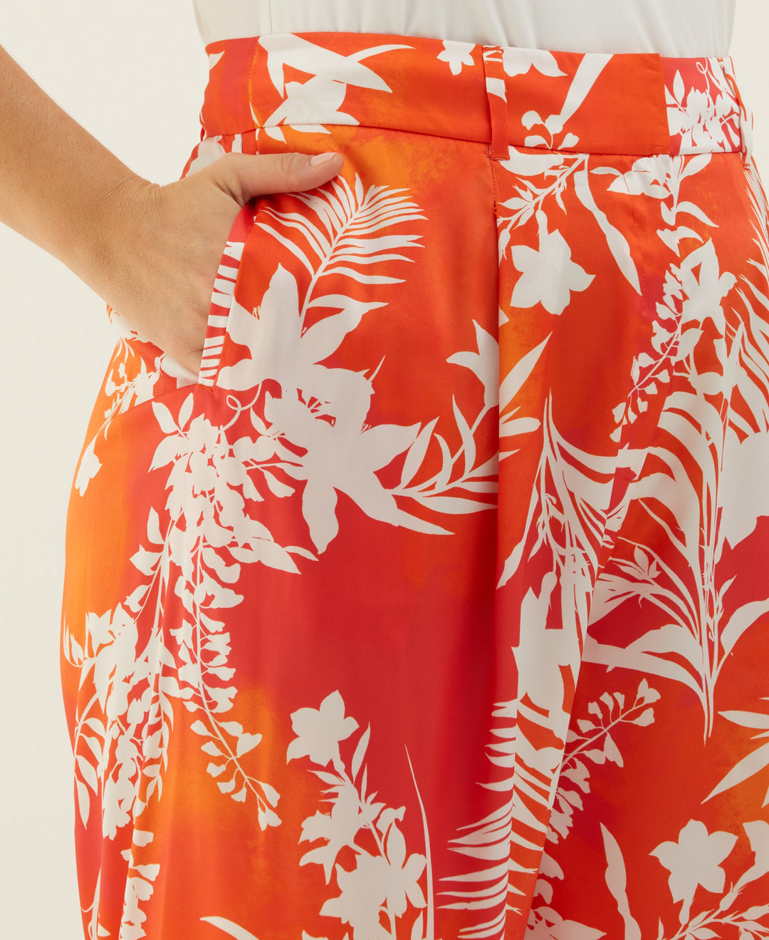 Plus Size Wildflower Print Wide Leg Ankle Pant (Hibiscus) 