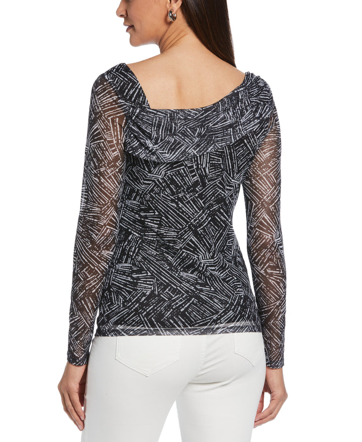 Printed Asymmetrical Mesh Top (Black) 
