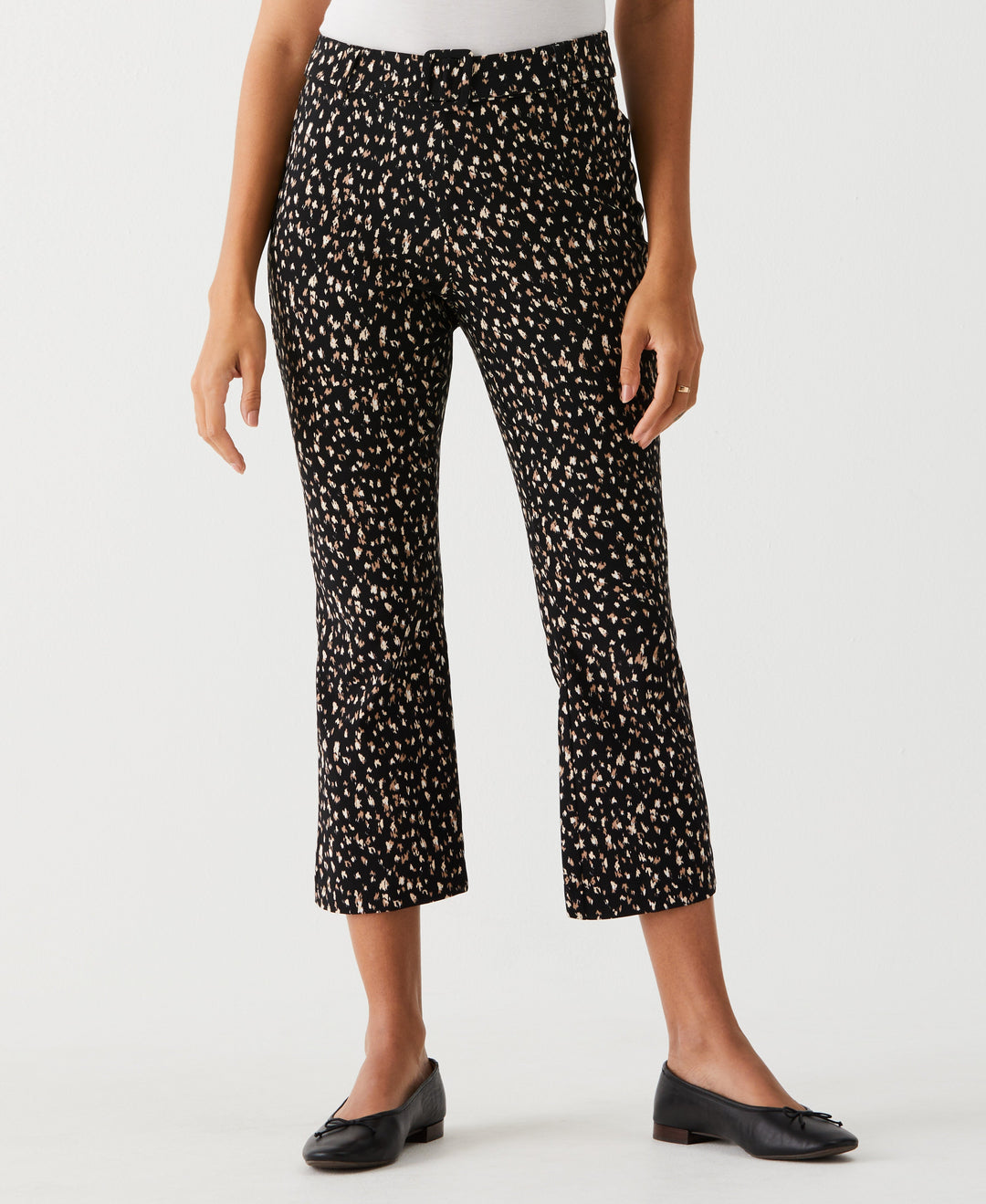 Printed Crop Boot Cut Pant with Belt (Black) 