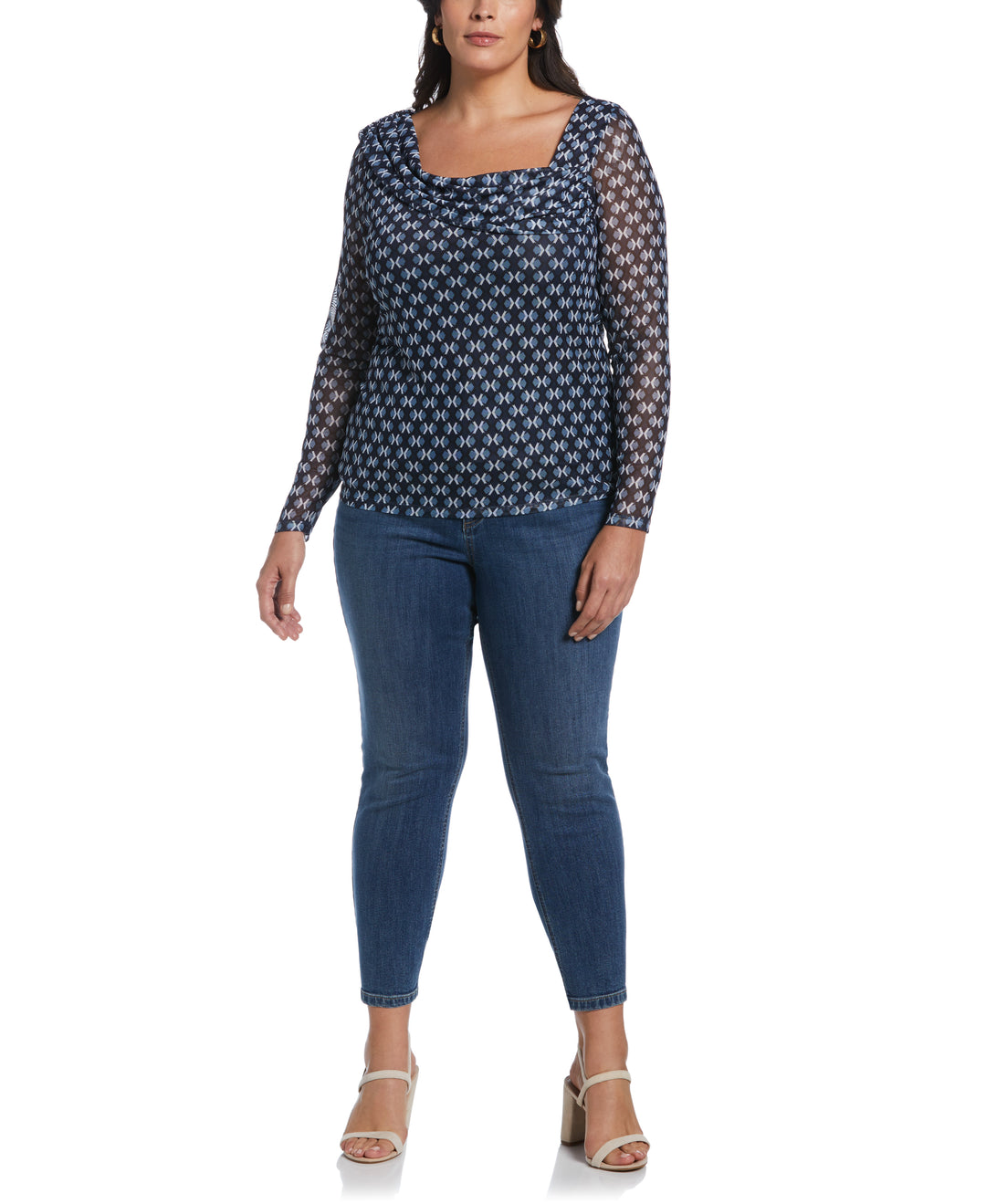 Printed Mesh Drape Neck Top-Tee-Rafaella-Sportswear